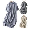 Summer Lady Dress Turn-down Collar Short Sleeves Buttons A-line Flowy Hem Retro Printed Casual Loose Midi Dress