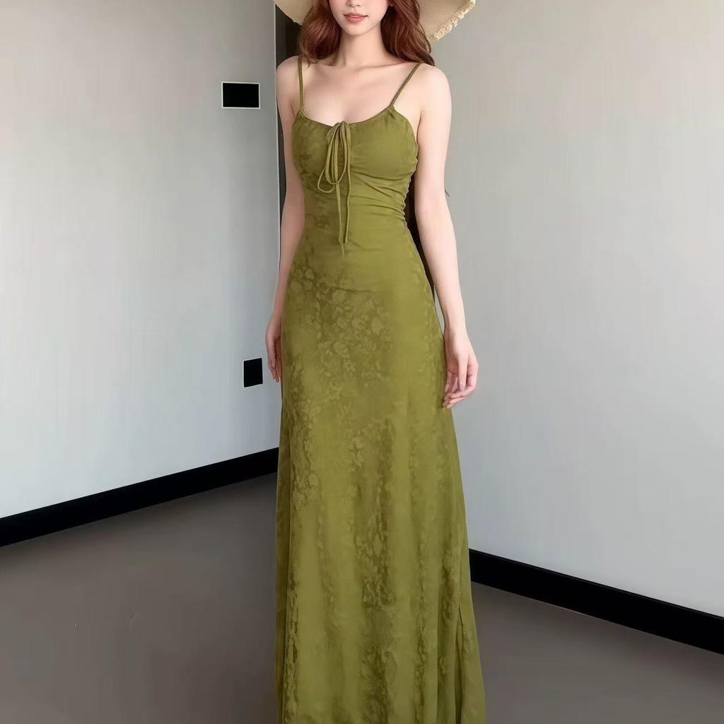 [Original fabric] Retro holiday style strap suspender dress women's summer new hot girl waist and thin sex