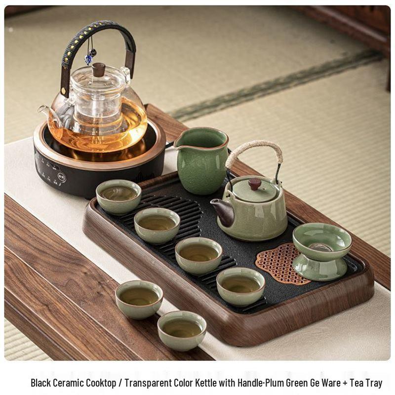 Minimalist Black Electric Ceramic Tea Set with Glass Pot