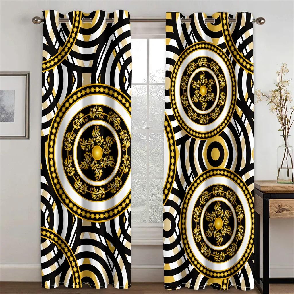 

Cheap Modern Luxury Brand Black Gold 2Pieces Polyester Darkening Shading Window Curtains for Living Room Bedroom Home Decor 50W130H(CM)X2PCS&Grommet Top