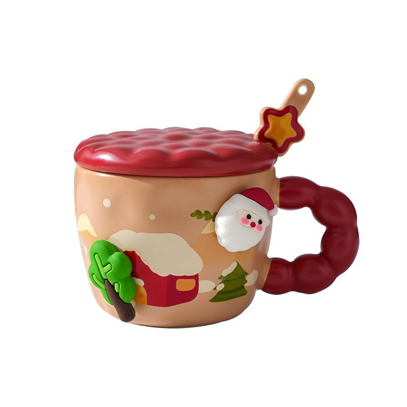 Cupa Creativă de Crăciun din Ceramică cu Capac Valoare Ridicată Desene Animate Drăguță Birou Cuplu Cupă de Apă Cutie Cadou Suvenir