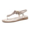 Women's Rhinestone Flower Thong Sandals Elastic Ankle Strap Comfort Flat Sandals