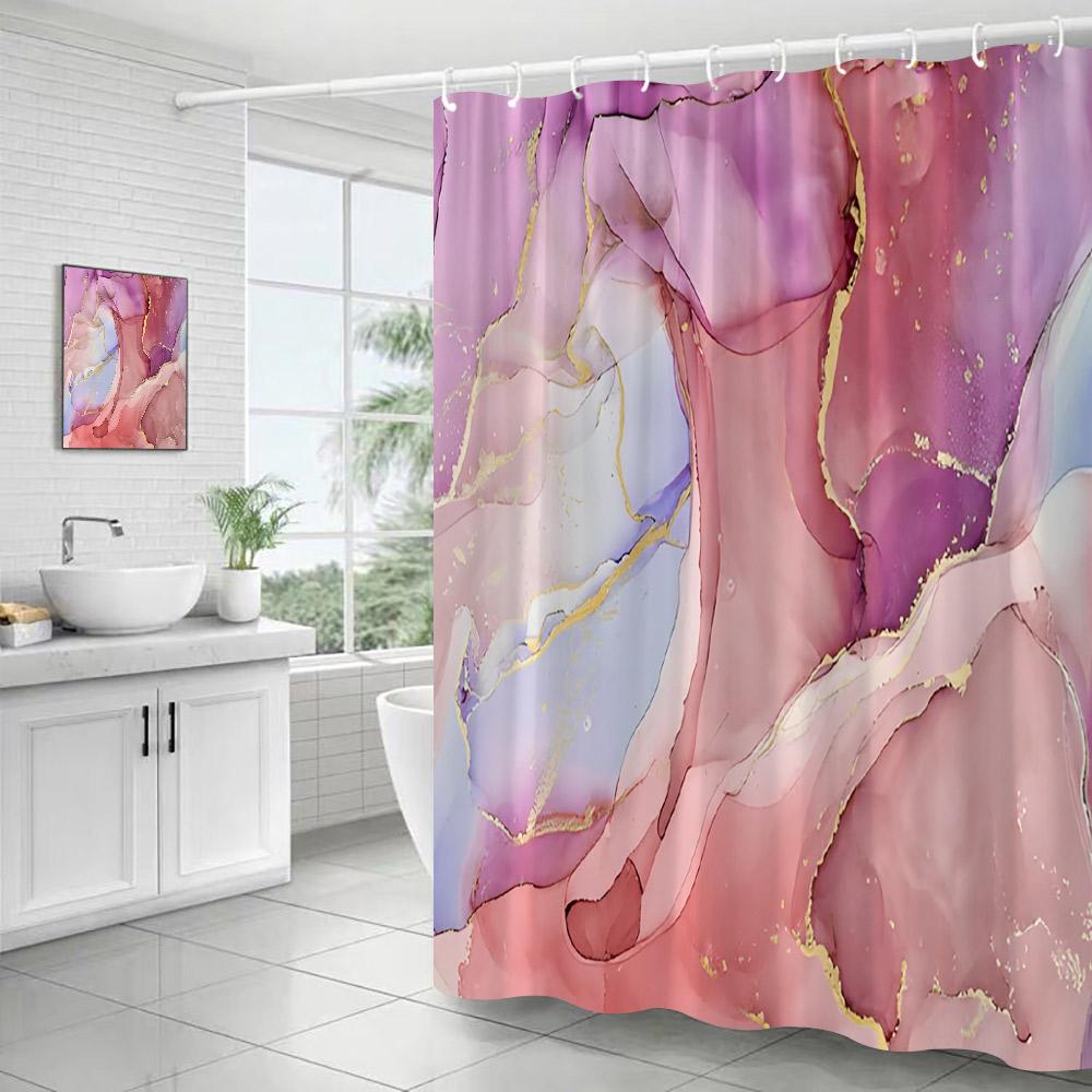 Abstract Blue Marble Shower Curtains Ink Art Textured Pattern Modern Polyester Fabric Home Bathroom Curtain Decor Set With Hooks