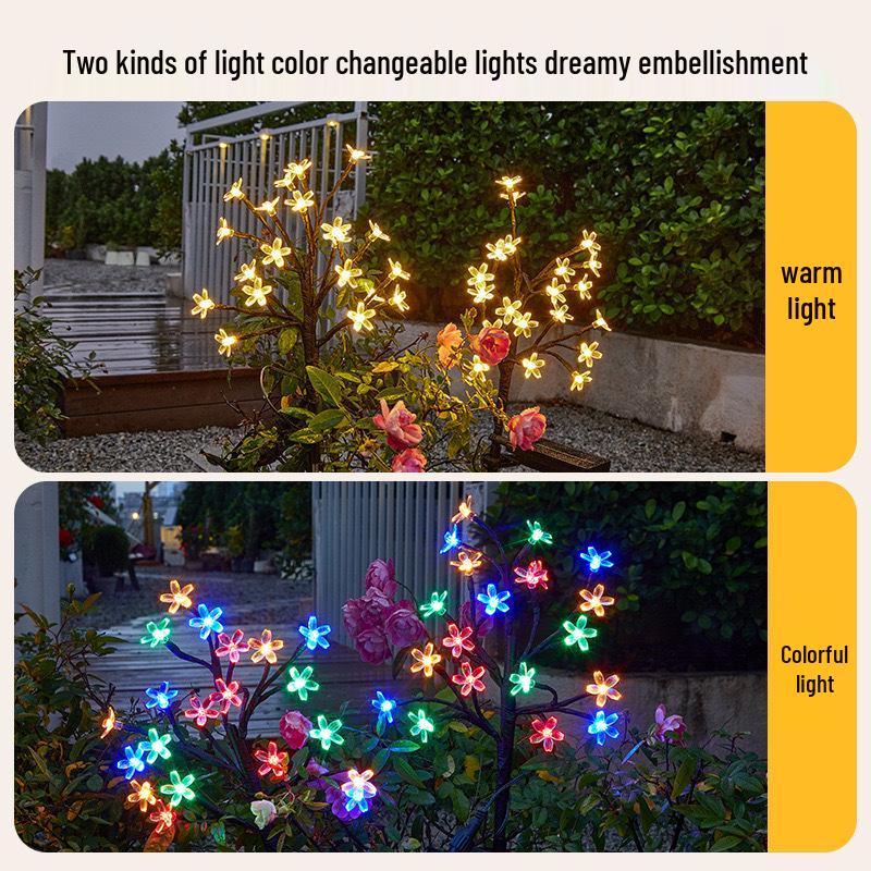 Solar Cherry Blossom Waterproof Outdoor Branch Lawn Lights, Warm Decorative Courtyard Lights for Holidays