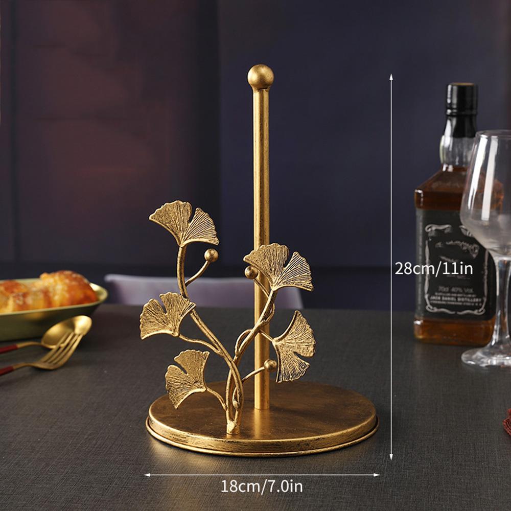 Luxury Kitchen Vertical Tissue Holder Multi Functional Metal Paper Roll Holder Ginkgo/Rose Shaped Art Retro Tissue Storage Rack