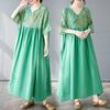 Cotton and Linen Summer Patchwork Retro Style Dress Long Skirt