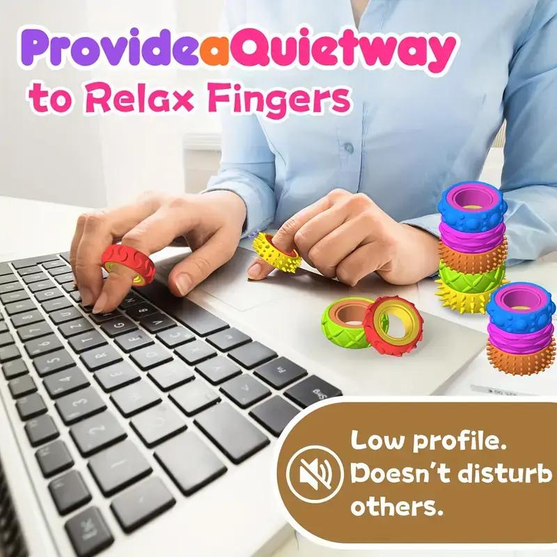 6PCS Fidget Rings Sensory Toys Spinner for Kids Adults Anxiety Autism ADHD Quiet Stress Relief Finger Spinner Fidget Toys Gifts