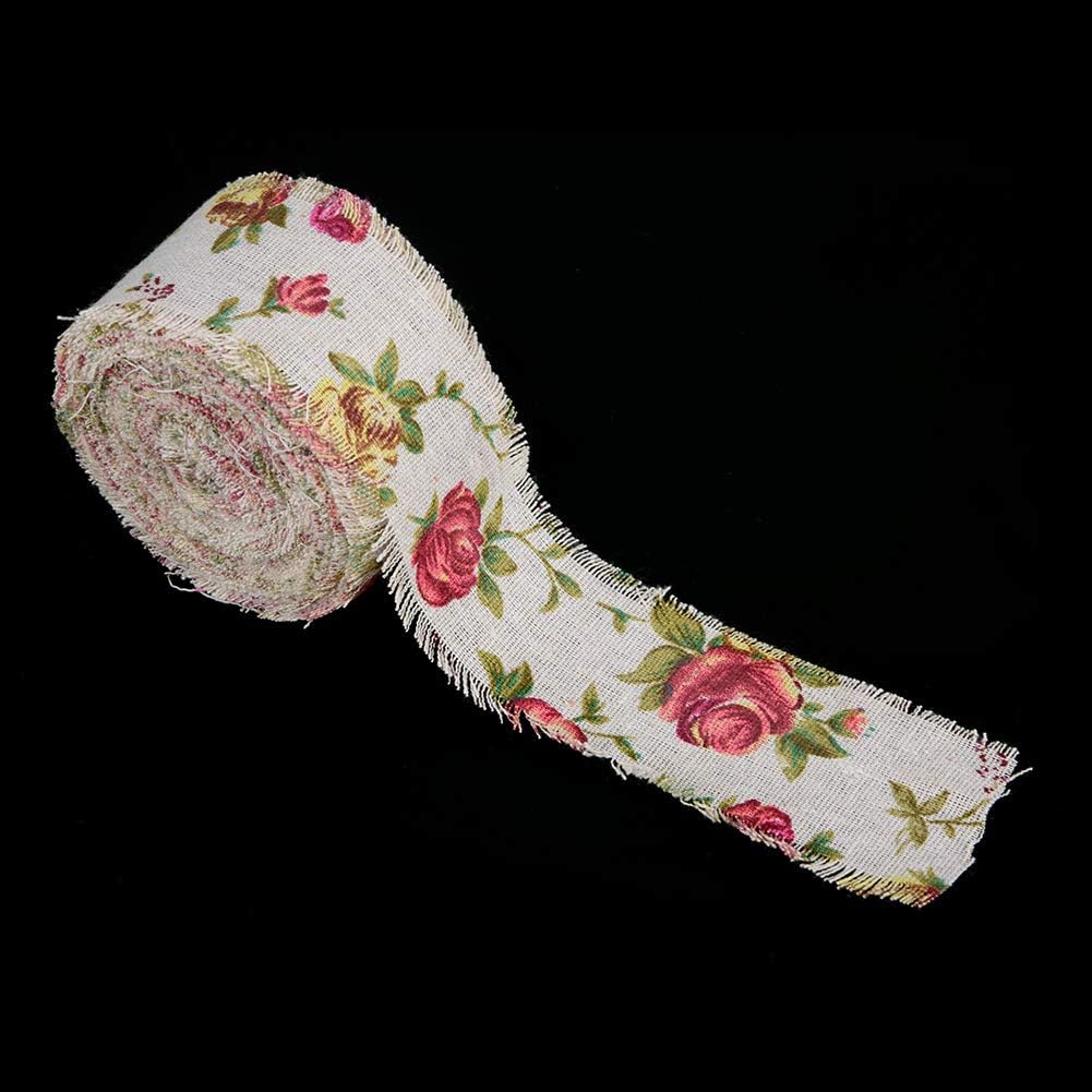 Burlap Ribbon, 32.8ft Long x 2.0in Wide Rose Flower Printed Burlap Ribbon Hessian Jute Belt Strap Wedding Cloth Decoration