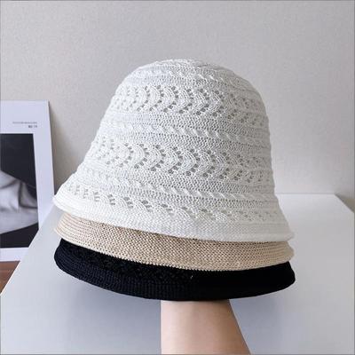 Knitted Bucket Hat Breathable Sun Hat Casual Hollow Beach Cap  Spring and Summer
