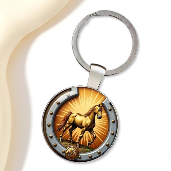 Keychain with Glass Horse Statue 2026 Year of Horse Good Luck Charm Solid Keyring Keys Backpacks Car Ornament