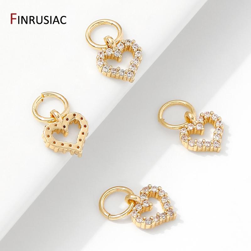 14K Gold Plated Brass Cute Heart Charms Pendants For Jewelry,Inlaid Zircon Pendant For DIY Necklace Bracelet Making Accessories
