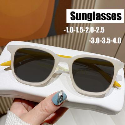 Unisex Myopia Sunglasses Vintage Square Frame UV Protection Near Sight Eyeglasses To -4 0 for Women Men Outdoor