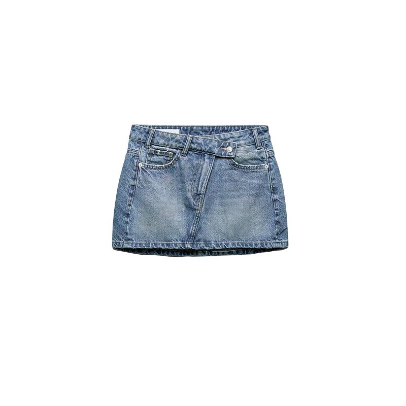 

Spring New Trendy Sweet and Spicy Style Sexy Sheath High Waist Asymmetric Denim Mini Skirt 8197090 Light Blue L