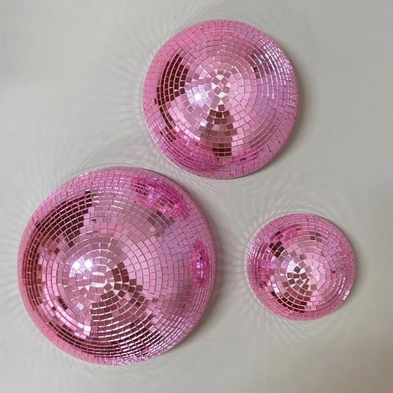 Three-piece Disco Ball Mirrored Glass Half Sphere Wall Hanging With Self Adhesive Back For Party Centerpiece Home Decor