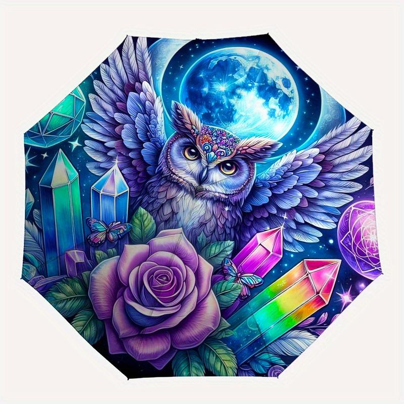 1pc Moonlit Mystic Owl Crystal Garden Umbrella with Plastic Handle,Suitable for All Seasons Home Travel Outdoor UmbrellaB1884
