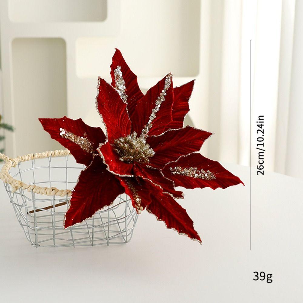 Fabric Plastic Christmas Artificial Flowers DIY Decoration Ornaments Xmas Tree Decorations 26cm Fake Flower New Year