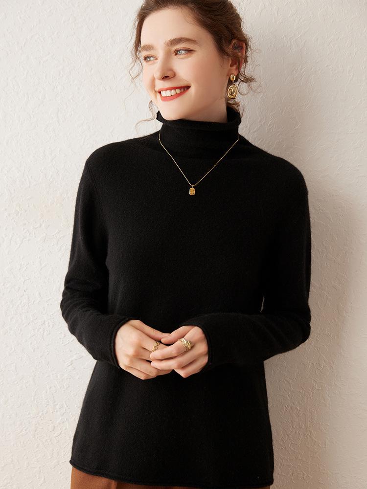 New Autumn/Winter Women's Cashmere Stacked Collar Sweater: Solid Color, Long Sleeve, Elegant and Soft Pullover