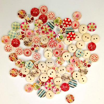 2 Holes Wooden 15mm Cute Flower Dots Buttons for Sewing Scrapbooking