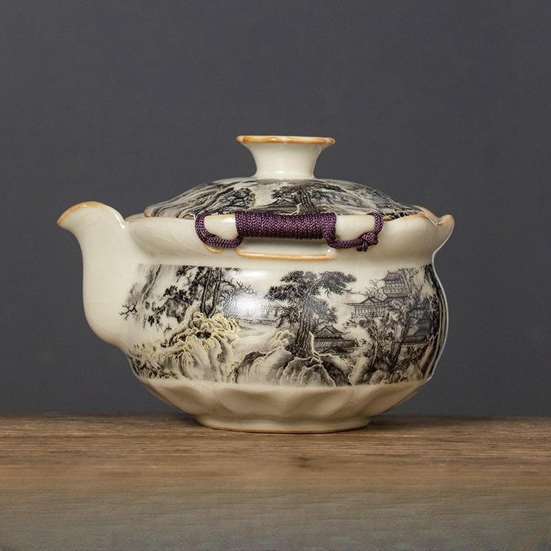 

220ML Ru Kiln Landscape Teapot Pot Teapot Vintage Tea Brewing Kettle With Ball Hole Tea Items Pot For Tea Tea Maker