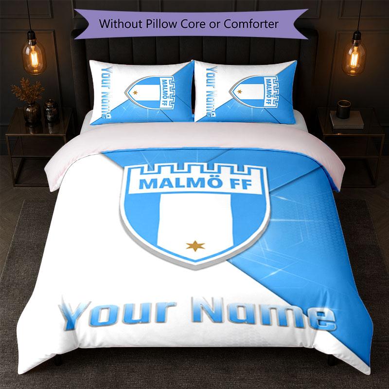 Malmö FF Custom Name Text Bedding Set 1 Duvet Cover+2 Pillowcases Soccer Logo Personalized Gift For Special Occasion Bedroom Decor