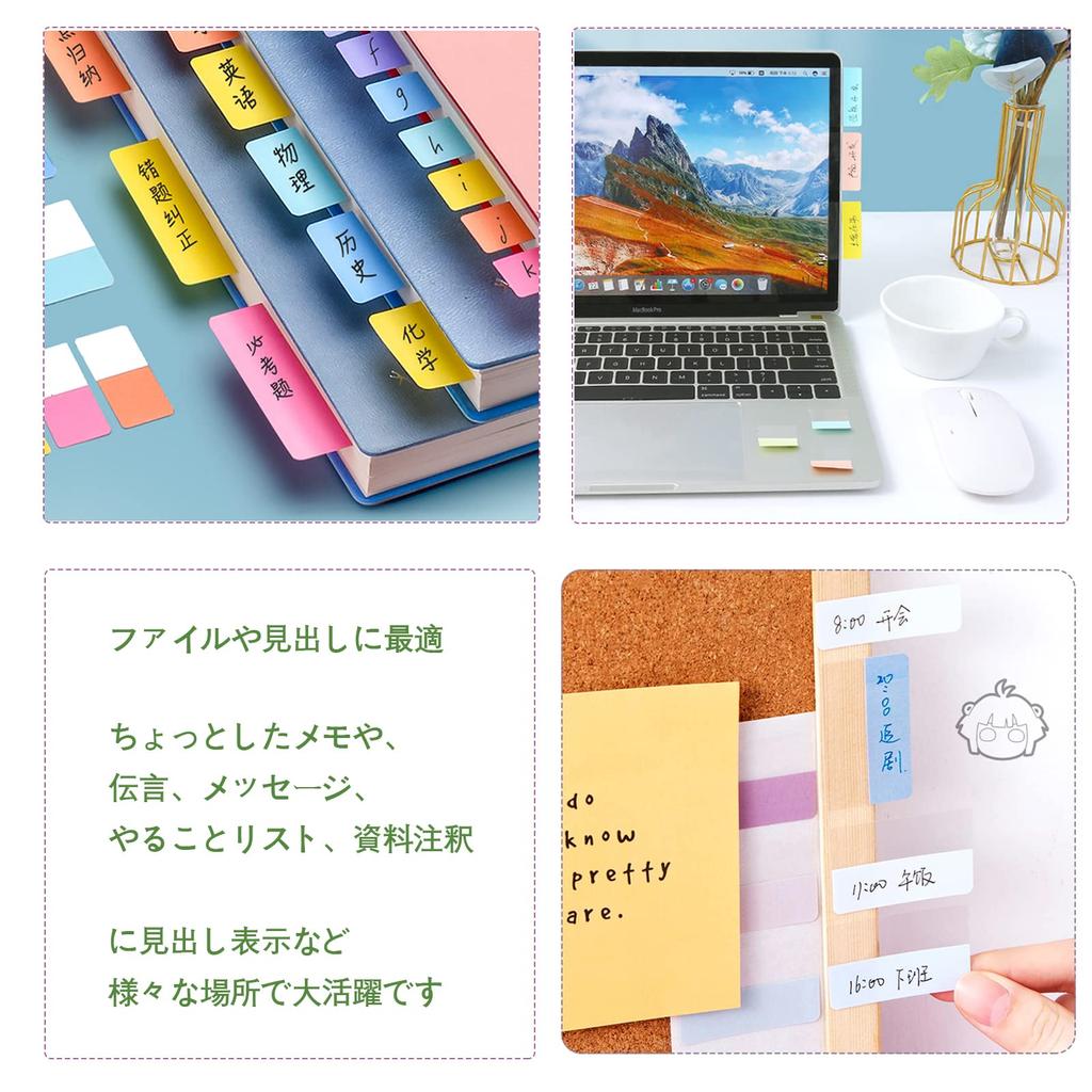 WIICOYK Sticky Index Strong Easily Office Fun Convenient Notes, Stickers, Film, Slim, Transparent, Writable, Adhesive, Removable, Cute, Multicolor,