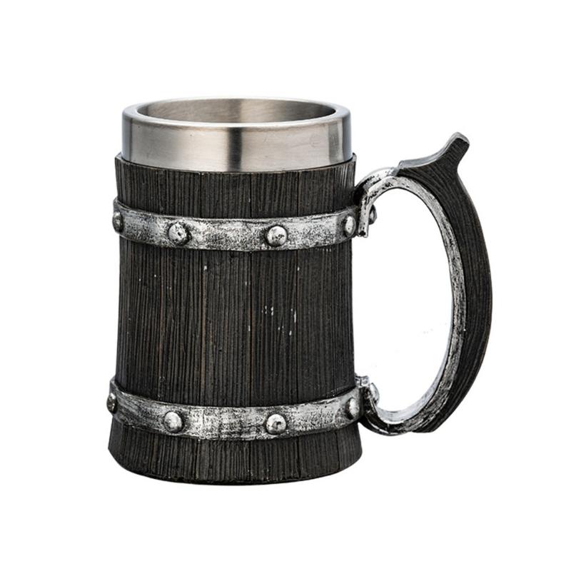 Large Capacity Beer Mugs For Outdoors Use With Retro Woodgrain Finish Nonrust Steel Insulated Cup Thermal Resin Construction