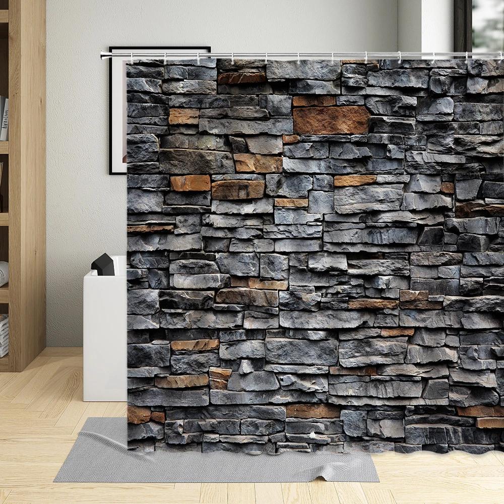 

Каменная кирпичная стена ванная занавеска для душа ткань водонепроницаемый садовый фон экраны декоративный щебень с 12 крючками занавески для ванной W220xH180cm