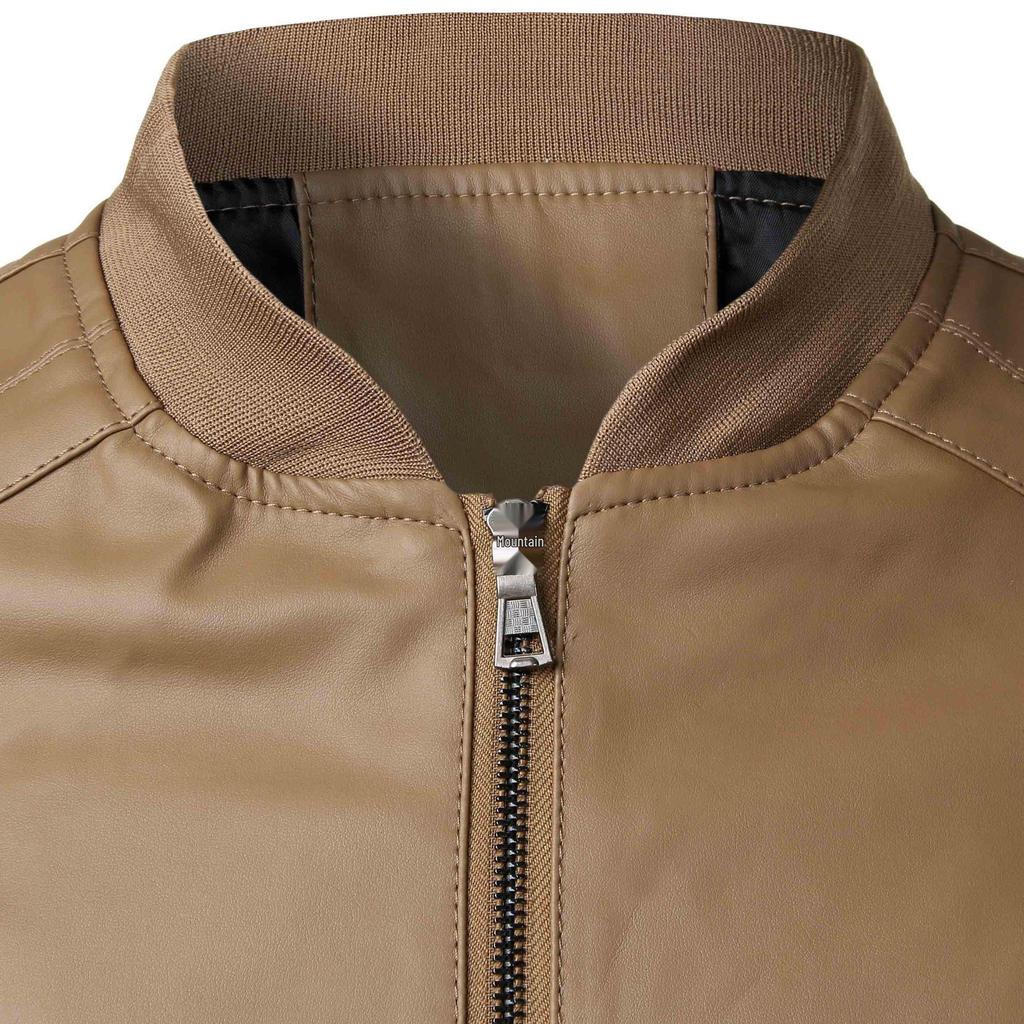 Giacca da Moto da Uomo alla Moda in Ecopelle, Vestibilità Slim, con Collo Alto - Moda Primavera e Autunno.