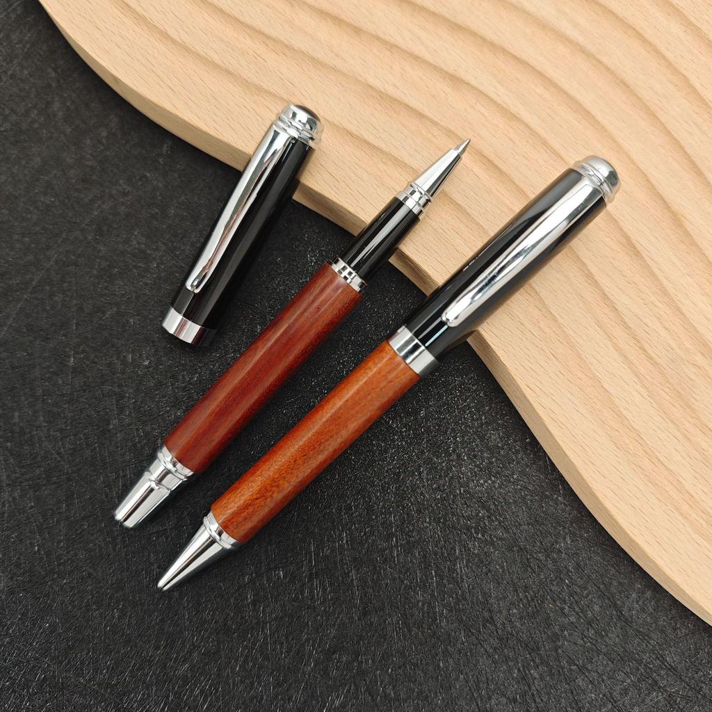 Natural Brass Rosewood Ballpoint Pen - Comfortable Grip Beaded Metal Signature Pen for Business Gift