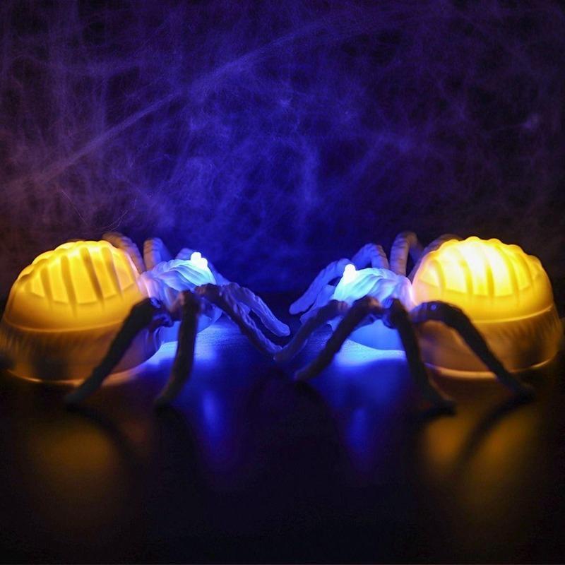 20PCS Waterproof Halloween LED Light Up Spider Decor, Realistic Luminous Horror Spider Figurines, Indoor Desktop Party Ornaments