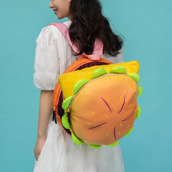 Hamburger Backpack with Adjustable Straps Realistic 3D Design Large Capacity Spacious Compartments Cheeseburger Backpack Storage Pouch