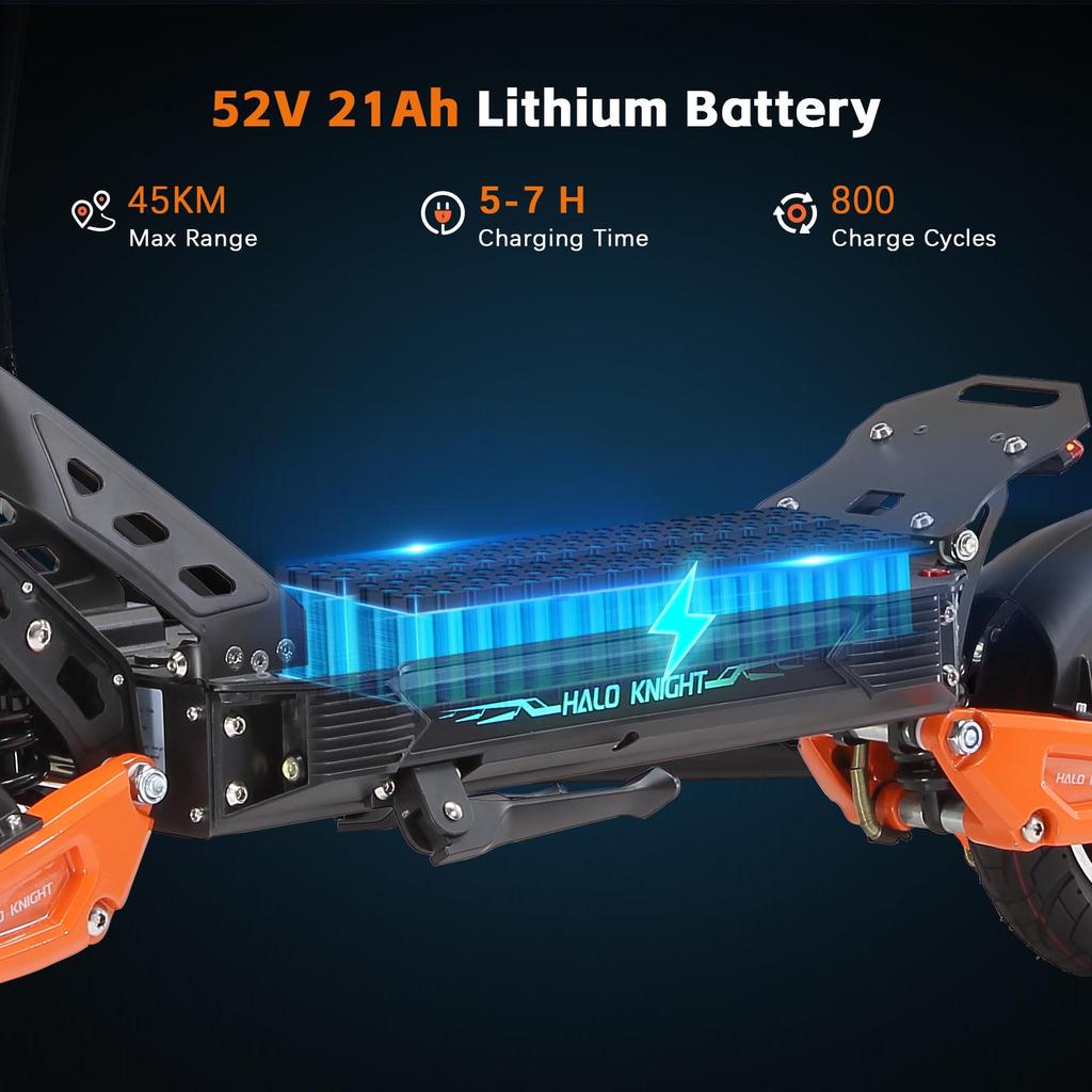 Halo Knight T102 Electric Scooter 10 Inch Tires 1200W Motor 52V21Ah Battery 50km/h Max Speed 45km Max Range Dual Suspensions