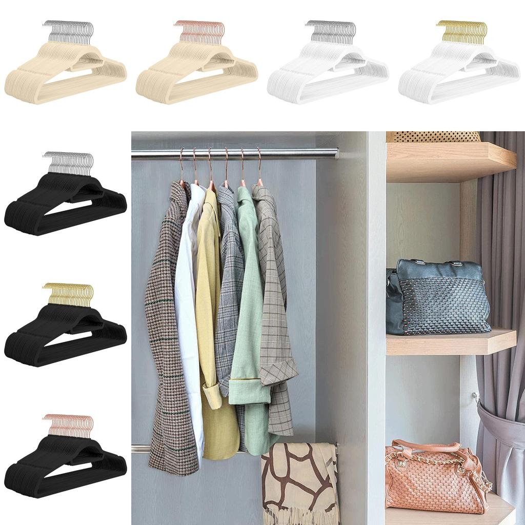 Velvet Flock Hangers Non Slip 360 Degree Hook Coats Hanging Plastic Adjustable