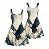 Women Plus Size Square Neck Sleeveless Strappy Dress American Eagle Flag Printed Fitted Waist Flared Hem