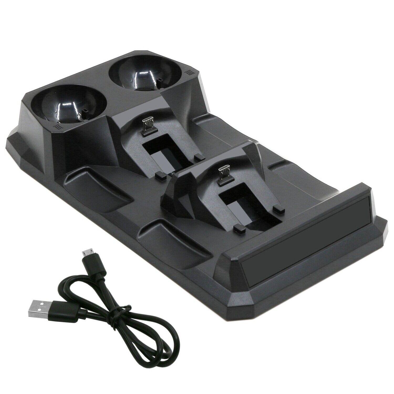 

Зарядное устройство 4 в 1 для контроллера PS Move/PS4, геймпада, питание от хост-USB, база для быстрой зарядки, с индикатором состояния зарядки, органайзер для контроллеров 20*11.1*3.4cm чёрный