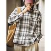 American Retro Flannel Brushed Loose Plaid Shirt Men's Spring and Autumn Jacket Foreign Trade Men's Casual Plaid Shirt
