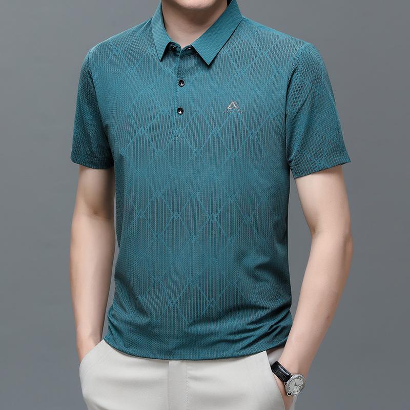 Pánské prodyšné polo tričko s krátkým rukávem a klopou, obchodně ležérní trend, tričko s límečkem s polovičním rukávem, kvalitní střední a vrchní oblečení