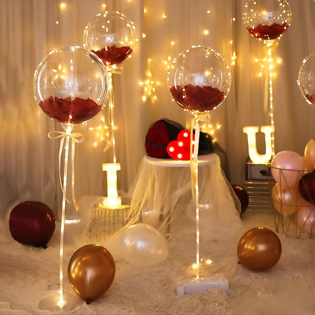 2/5-piece LED Light String Rose Petals Transparent Balloons Suitable for Valentine's Day, Birthday Parties, Marriage Proposals,