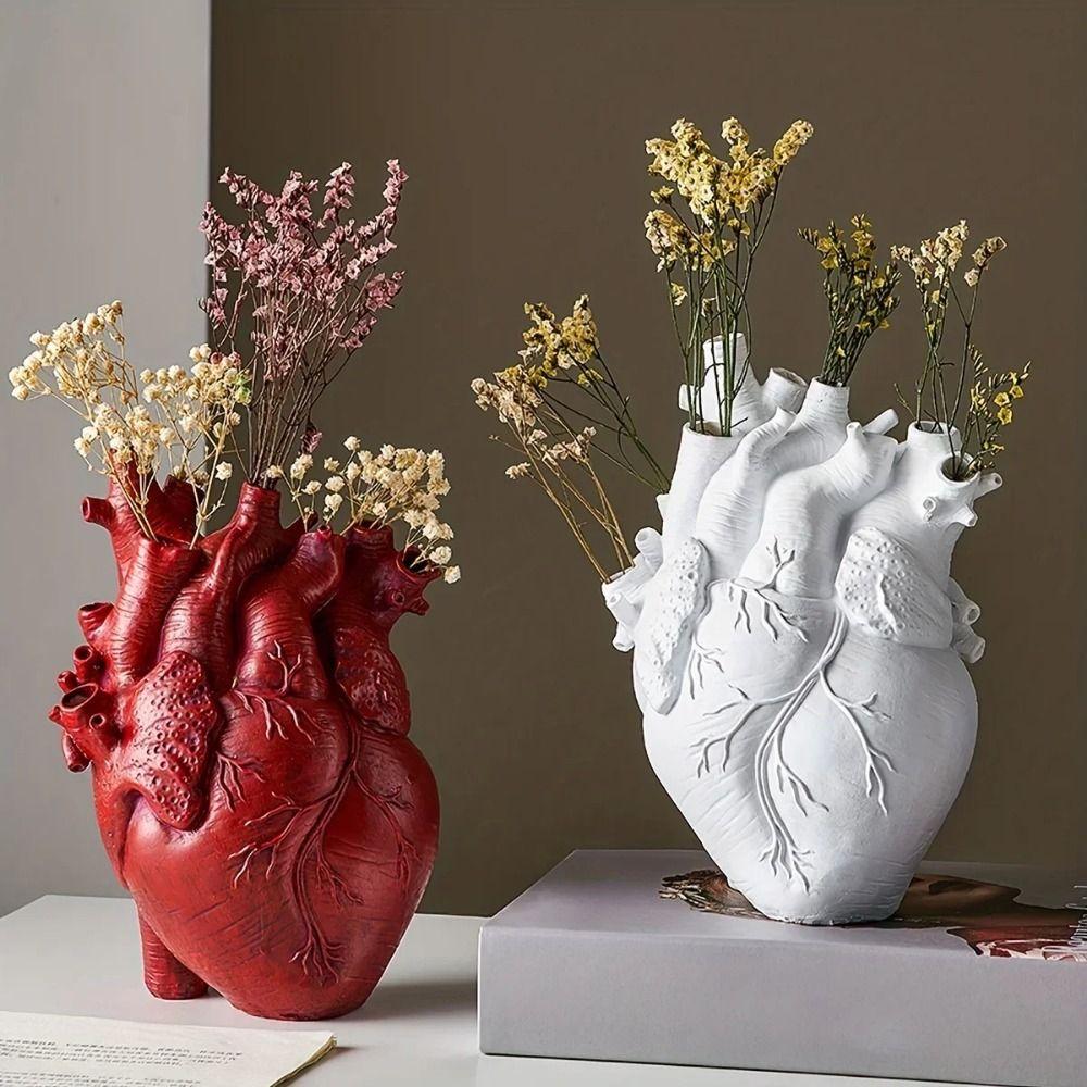 Art Style Heart Shape Flower Vase Heart Shape Flower Plant Container Vase Resin Ornaments  Gift