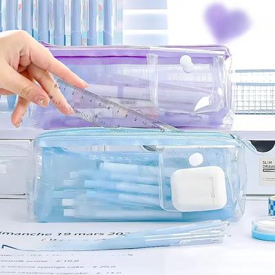 Simplicity Creative Design Pencil Case Fashion Solid Color Transparent Stationery Organizer Large Capacity Portable Pencil Pouch