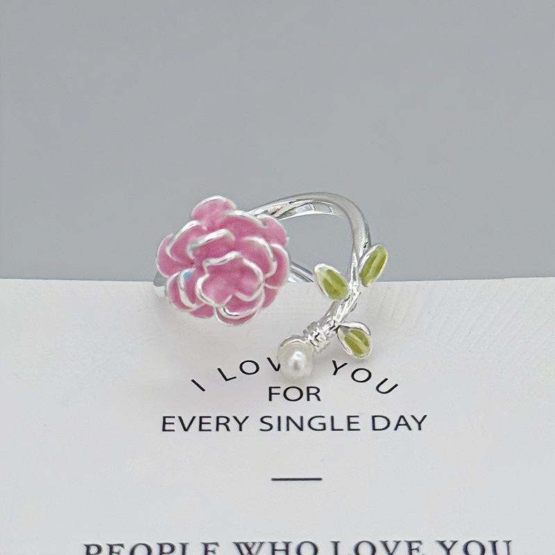 White Delicate Smudging Gray-Green Retro Enamel Butterfly Personalized Opening Ring Female Flower Advanced Sense Super Fairy Ring