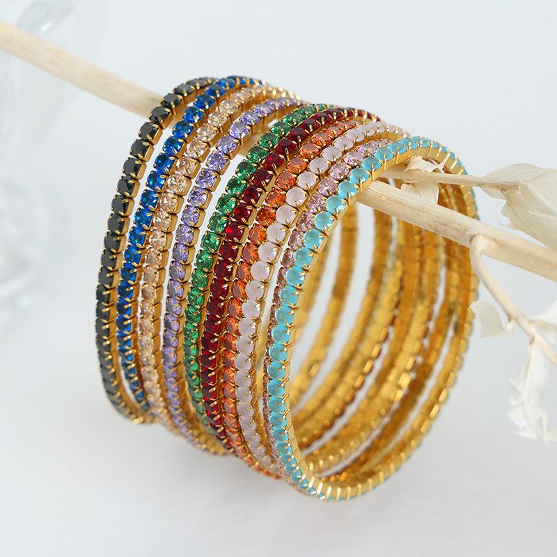 Colorful Elastic Zircon Bracelet: 18K Gold-Plated Titanium Steel, Versatile & Elegant for Women