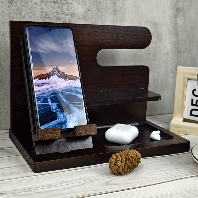 Wooden Bedside  Wood Phone Docking Station  Holder Wallet Stand Watch Storage Rack Valentines Multifunctional Wooden phone stand