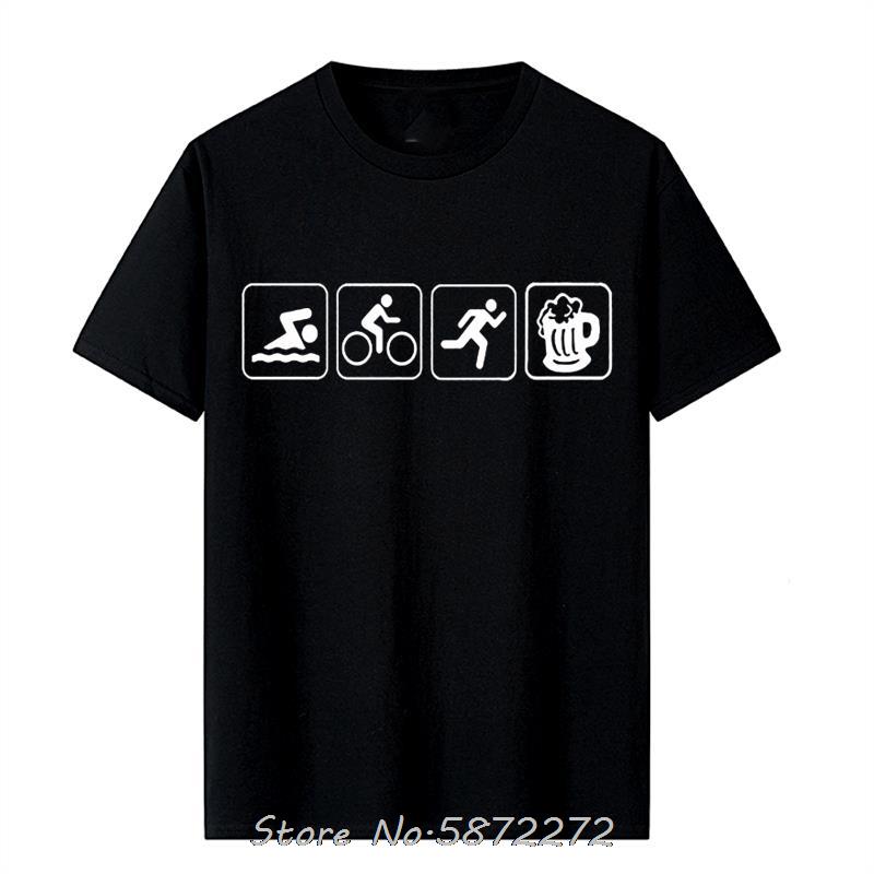 Triathlon Swim Bike Run And Beer Funny TShirts Cotton T Shirt Unisex Tshirt Oversized Tees Fitness Tops Men Clothing Streetwear S