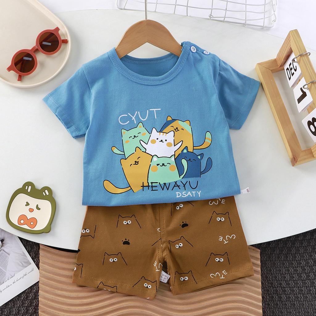 Kids Cotton Cartoon T-Shirt and Shorts Set Baby Boy Girl  Casual Outfit Children Clothes Set