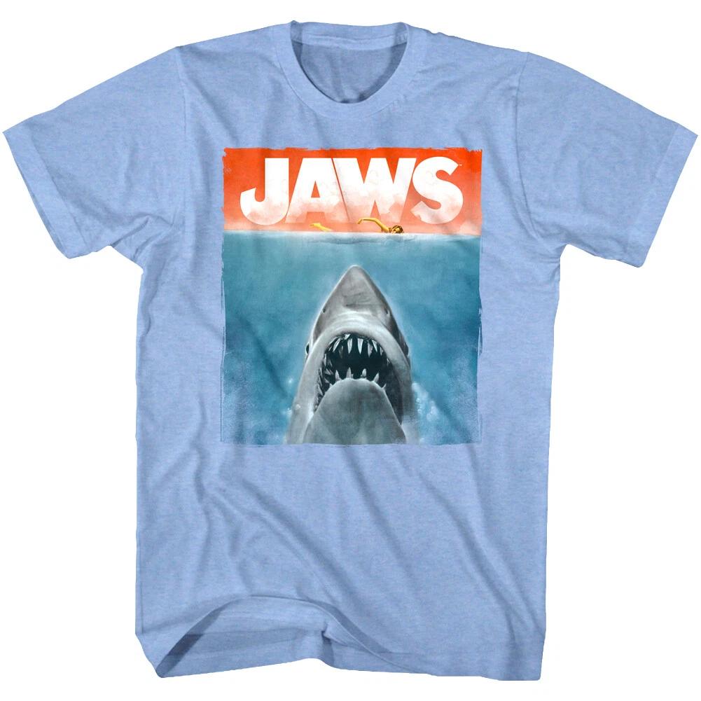 Jaws Watercolor Shark Movie Poster Men s T Shirt Painted Swimmer Ocean Attack 3XL