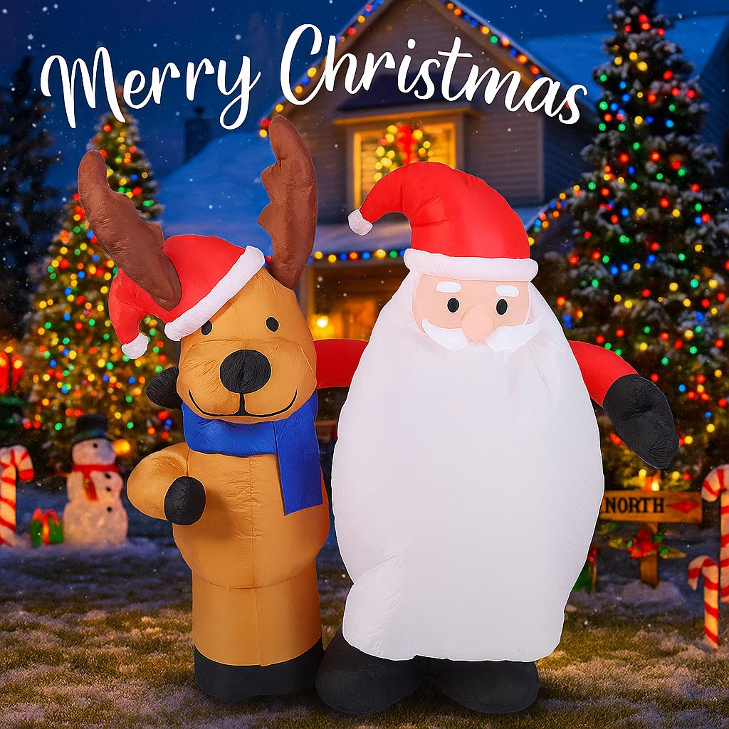 4.92FT Yard Party Decoration Inflatable Santa Claus Reindeer Toy LED Light Xmas Home Supplies Ornaments Christmas Holiday Gifts