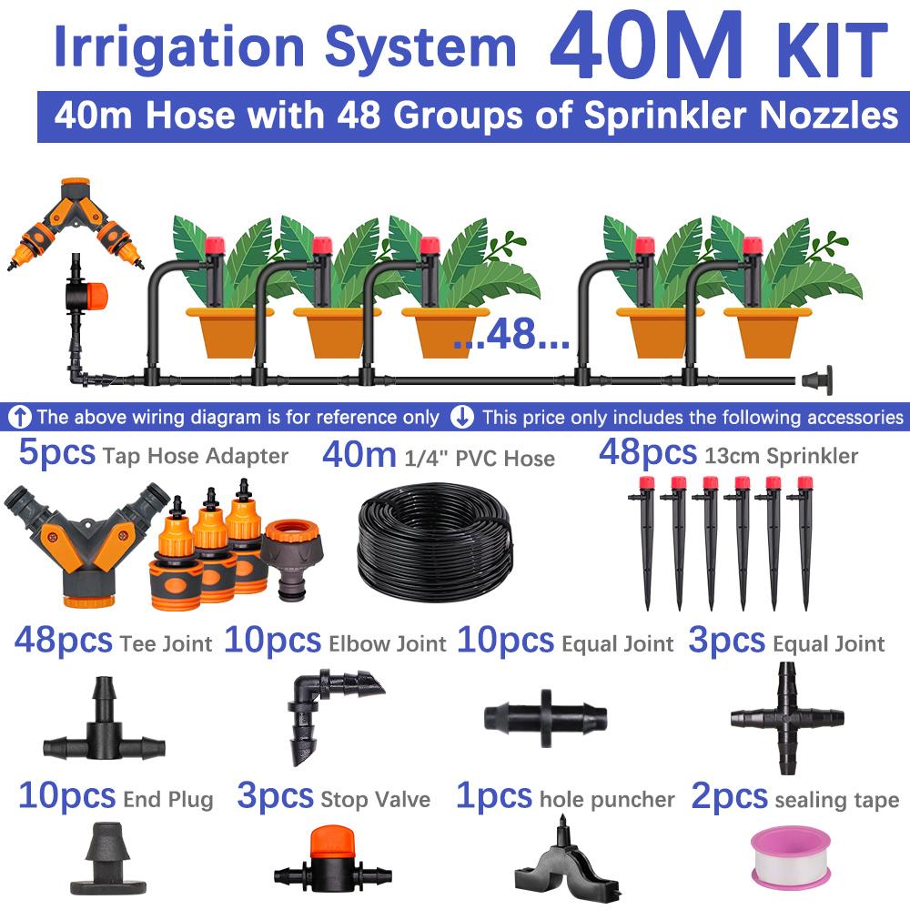 50-5m 1/4" Garden Drip Micro Irrigation 8-hole Adjustable Drippers with Stake 4/7mm Adapter PVC Tubing Automatic Watering System