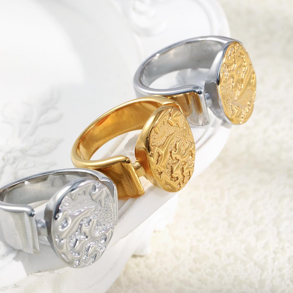 MamacitaSlay 316L Stainless Steel Mixed Color Planet Relief Oval Ring 18K Gold Plated Waterproof Jewelry Women's Unique Ring