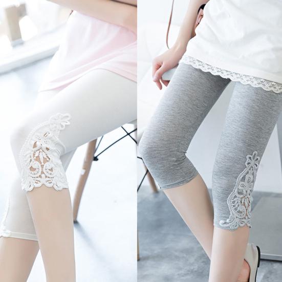 Cropped Leggings Hohe Taille Po-Lifting Spitze Gespleißte Yogahose Einfarbig Elastische Strumpfhose Damen Leggings